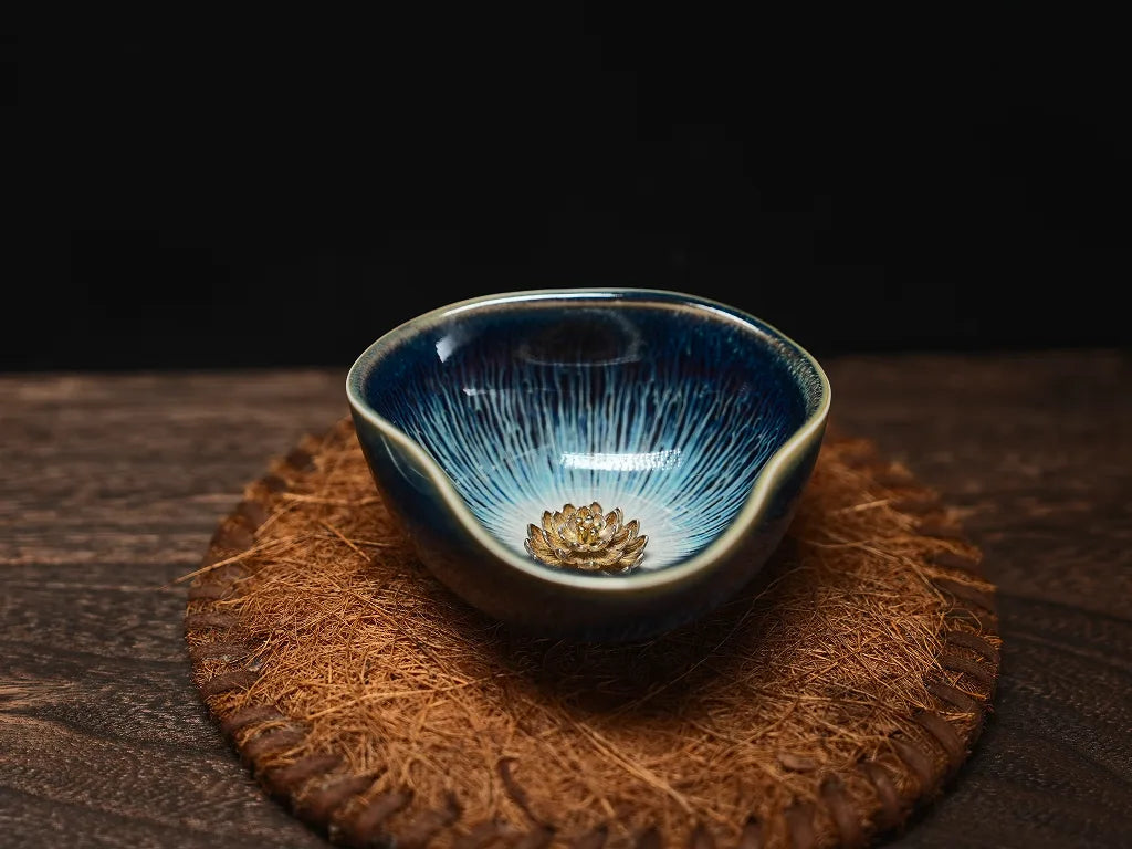 The Golden Lotus in Blue – Kintsugi Transmutation Cup